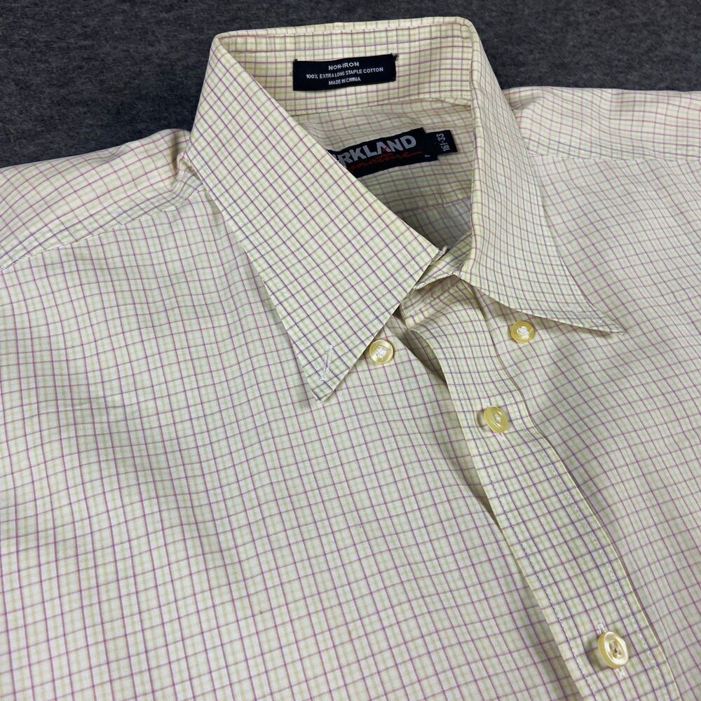 Kirkland Signature Button Down Shirt Men’s Tan Purple Green Check 16.5 33
